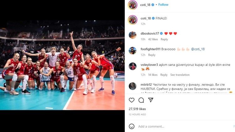 Hasil menakjubkan diraih timnas Serbia yang sukses pertahankan gelar Kejuaraan Dunia Voli Putri usai menumbangkan Brasil di final, Minggu (16/10/22) pagi WIB. Copyright: © instagram/coti_18