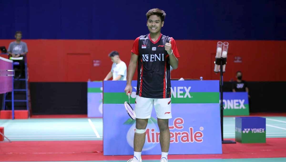 Tunggal putra , Syabda Perkasa Belawa meraih gelar juara di Iran Fajr International Challenge 2023, Pitha Haningtyas Mentari lantas mengirimkan pesan cinta. Copyright: © PP PBSI