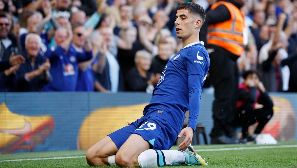 Jelang Chelsea vs Borussia Dortmund di leg kedua Liga Champions, Rabu (08/3/23), Graham Potter tak memiliki pilihan lain selain mengandalkan Kai Havertz. Copyright: © Reuters/John Sibley