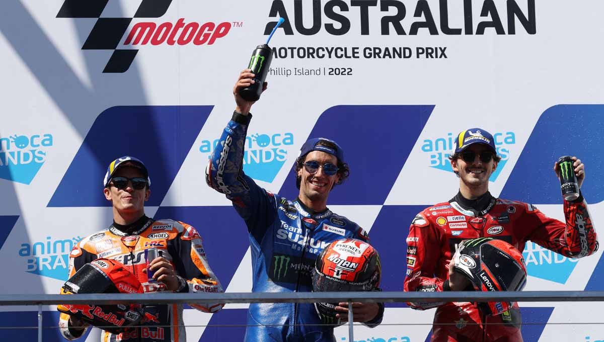 Pembalap Suzuki Ecstar Alex Rins juara di MotoGP Australia 2022. (Foto: REUTERS/Loren Elliott) Copyright: © REUTERS/Loren Elliott