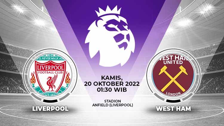 Berikut adalah prediksi pertandingan lanjutan Liga Inggris (Premier League) 2022/23, antara Liverpool vs West Ham United. Copyright: © Grafis: Yuhariyanto/INDOSPORT