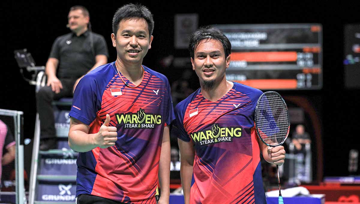 Pasangan ganda putra Indonesia, Mohammad Ahsan/Hendra Setiawan di Denmark Open 2022. (Foto: PBSI) Copyright: © PBSI