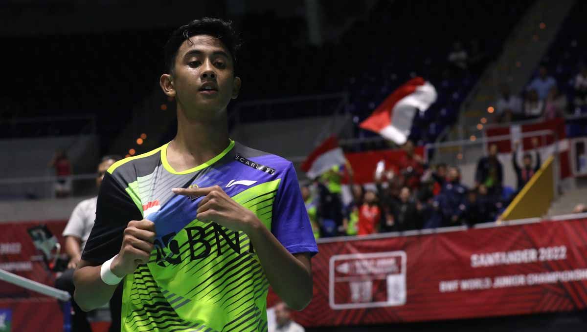 Tunggal putra Indonesia, Alwi Farhan tampil di Kejuaraan Asia Junior 2023. (Foto: PBSI) Copyright: © PBSI