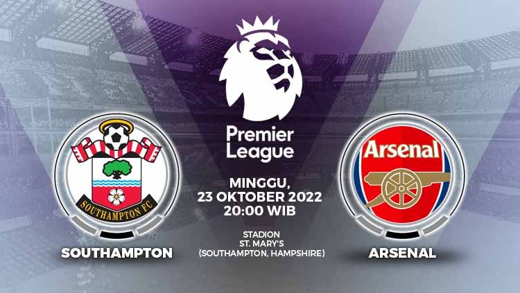Berikut prediksi Liga Inggris (Premier League) 2022/23 antara Southampton vs Arsenal, Minggu (23/10/22) pukul 20:00 malam WIB. Copyright: © Grafis: Yuhariyanto/INDOSPORT