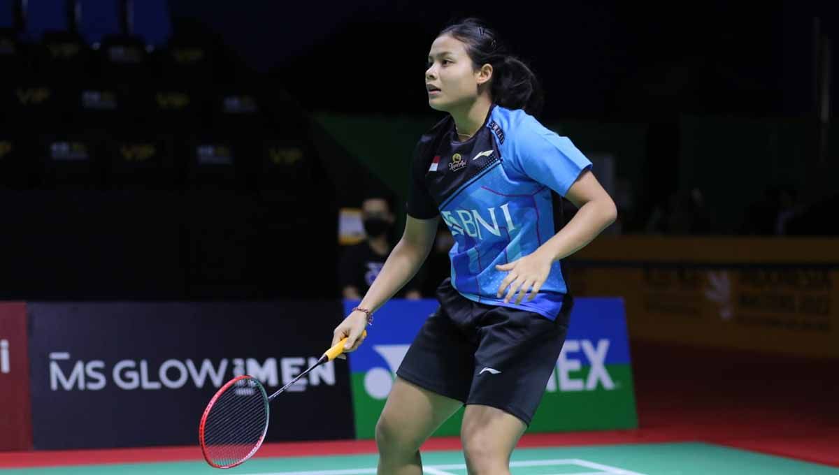 Tunggal Putri Indonesia, Komang Ayu Cahya Dewi di Indonesia Masters 2022. (Foto: PBSI) Copyright: © PBSI