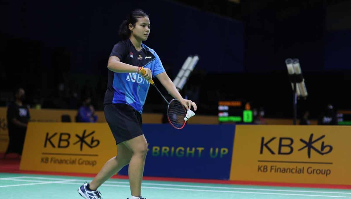 Tunggal Putri Indonesia, Komang Ayu Cahya Dewi di Indonesia Masters 2022. (Foto: PBSI) Copyright: © PBSI