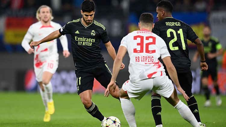 RB Leipzig vs Real Madrid di Liga Champions. Copyright: © REUTERS/Annegret Hilse