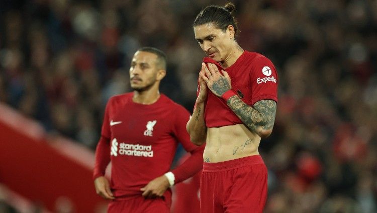 Reaksi Darwin Nunez di laga Liverpool vs Leeds United (30/10/22). (Foto: REUTERS/Phil Noble) Copyright: © REUTERS/Phil Noble