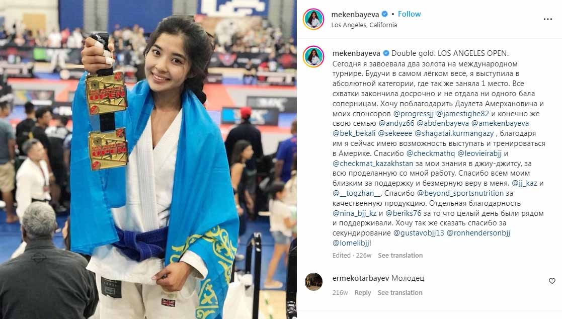 Moldir Mekenbeyeva, atlet Jiu Jitsu asal Kazakhstan. (Foto: Instagram@mekenbayeva) Copyright: © Instagram@mekenbayeva