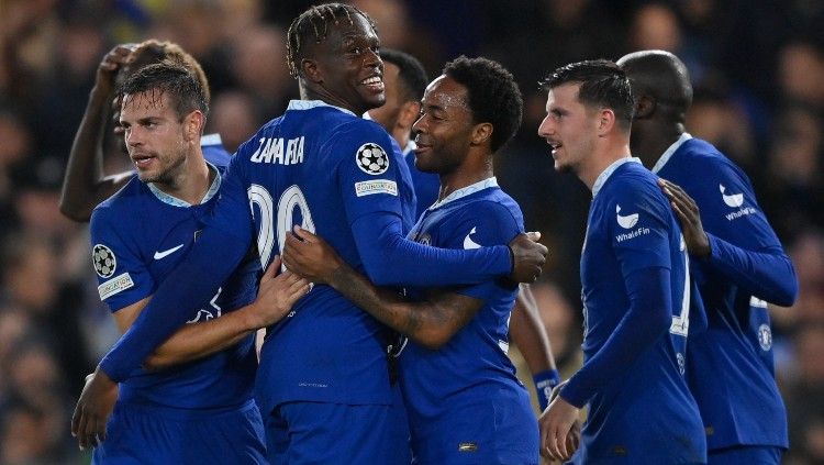 Selebrasi Denis Zakaria (tengah) di laga Chelsea vs Dinamo Zagreb (03/11/22). (Foto: REUTERS/Toby Melville) Copyright: © REUTERS/Toby Melville