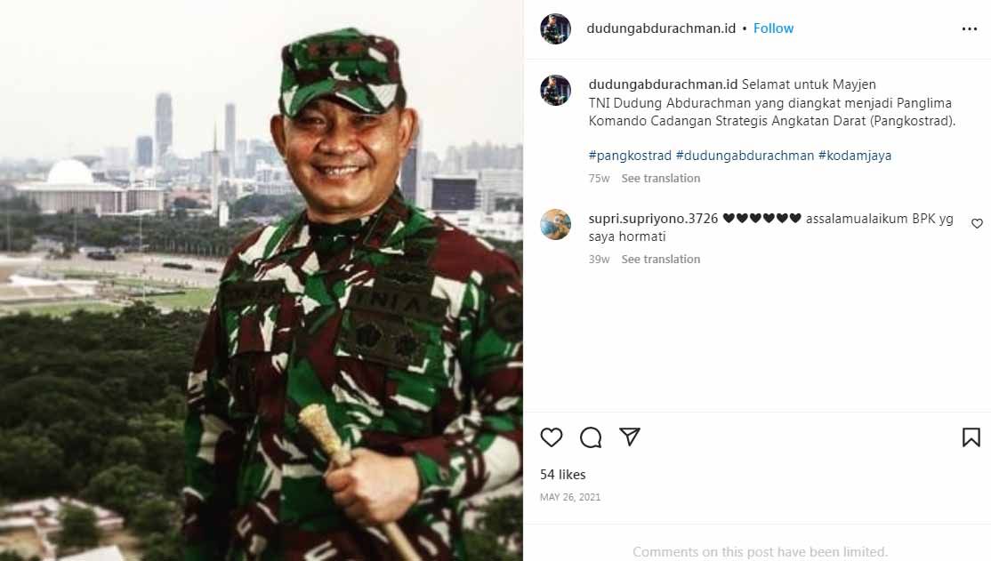 Profil Jenderal TNI Dudung Abdurachman.  Copyright: © Instagram@dudungabdurachman.id