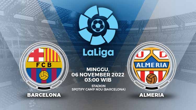 Berikut prediksi Liga Spanyol (LaLiga) antara Barcelona vs Almeria, pada Minggu (06/11/22) mulai pukul 03.00 WIB. Copyright: © Grafis: Yuhariyanto/INDOSPORT