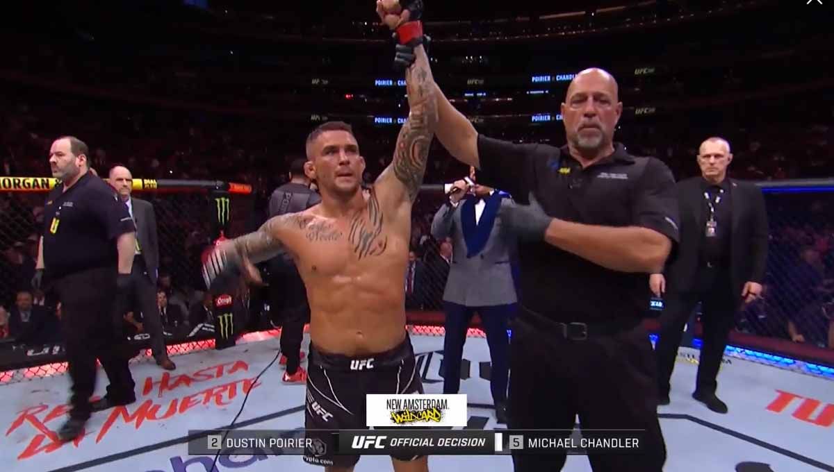 Kemenangan Dustin Poirier atas Michael Chandler di UFC 281. Foto: ufc.com. Copyright: © ufc.com