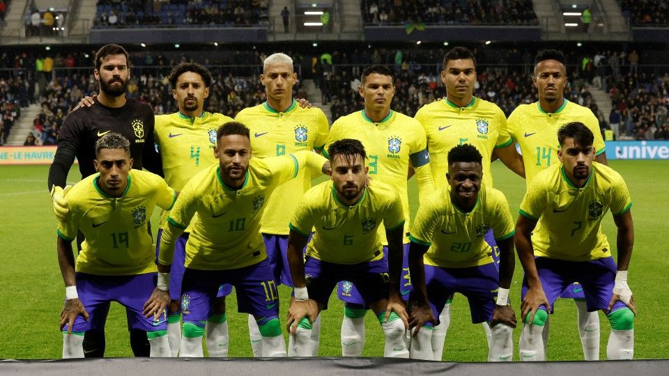 Tim Nasional Brasil ketika menjalani pertandingan persahabatan melawan Ghana di Stade Oceane, Le Havre. REUTERS/Benoit Tessier Copyright: © REUTERS/Benoit Tessier