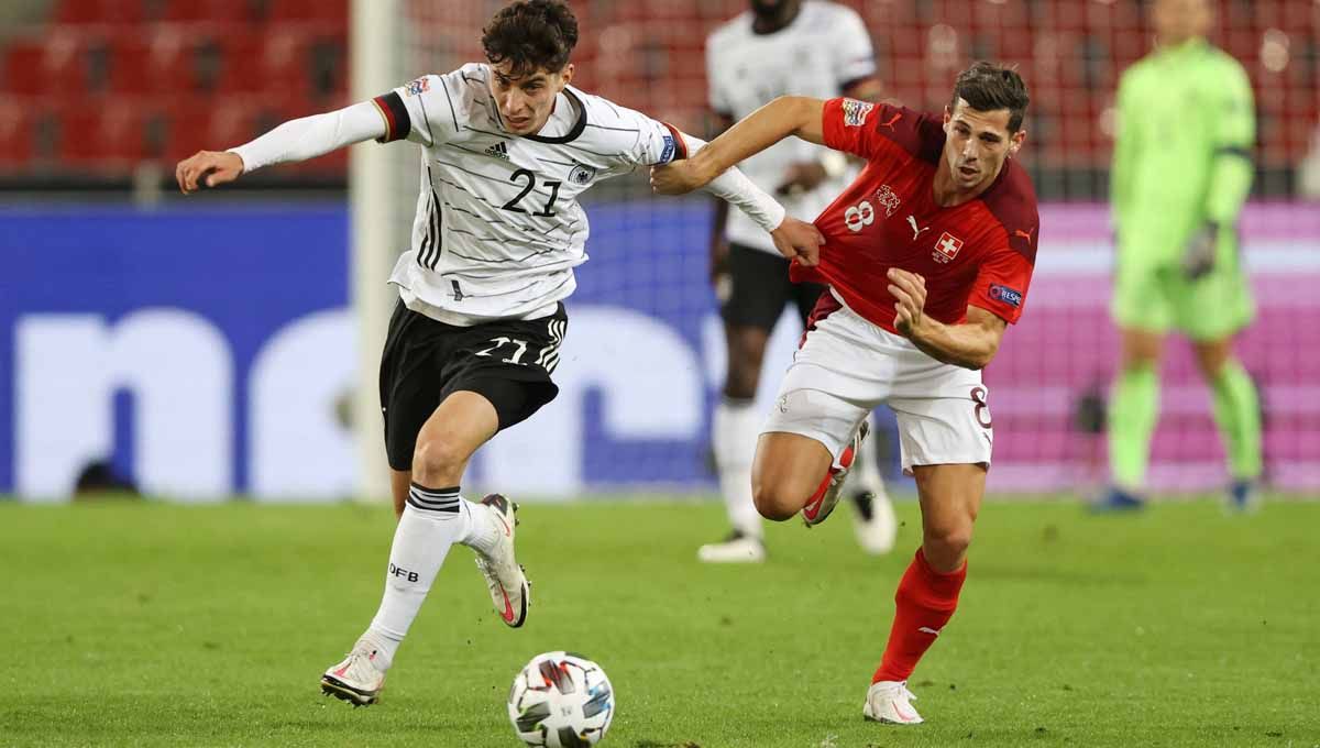 Tim Nasional Jerman saat menjalani pertandingan UEFA Nations League melawan Swiss di Stadion, Cologne, Jerman. (Foto: REUTERS/Wolfgang Rattay) Copyright: © REUTERS/Wolfgang Rattay