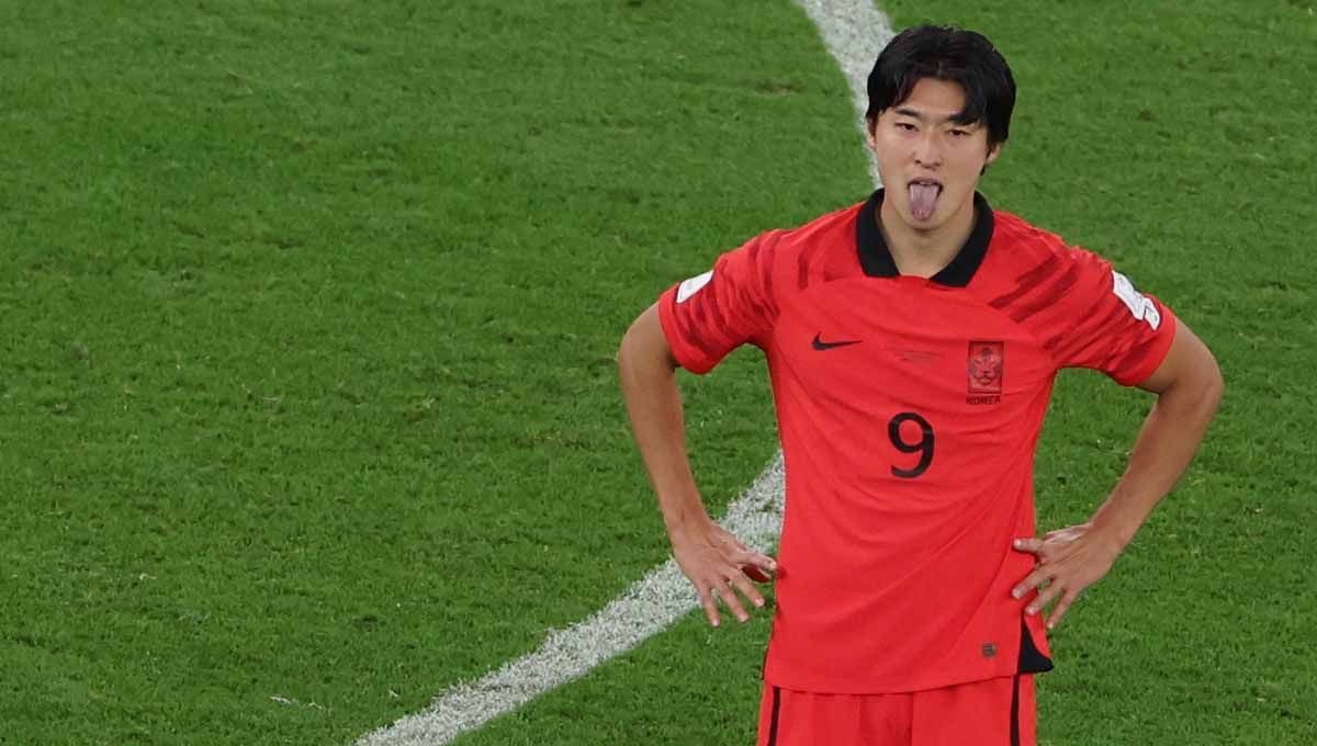 Pemain Korea Selatan Cho Gue-sung saat berlaga antara Uruguay vs Korea Selatan Piala Dunia Qatar 2022. (Foto: REUTERS/Molly Darlington) Copyright: © REUTERS/Molly Darlington