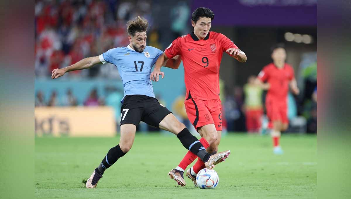 Pemain Korea Selatan Cho Gue-sung saat berlaga antara Uruguay vs Korea Selatan Piala Dunia Qatar 2022. (Foto: REUTERS/Kim Hong-Ji) Copyright: © REUTERS/Kim Hong-Ji