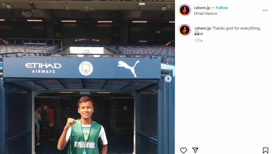 Berikut adalah profil pemain Garuda Select 5, Raheem Nugraha Jaya, yang pernah menimba ilmu sepak bola di klub asal Inggris, Manchester City. (Foto: Instagram@rahem.jp) Copyright: © Instagram@rahem.jp
