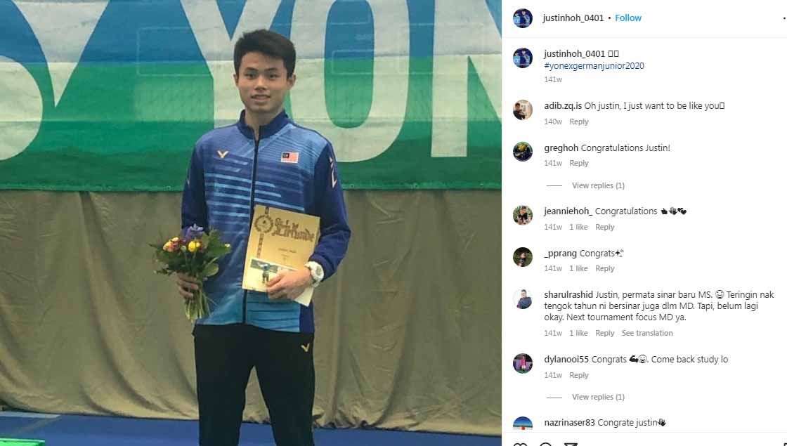 Justin Hoh Shou Wei, tunggal putra asal Malaysia. (Foto: Instagram@justinhoh_0401) Copyright: © Instagram@justinhoh_0401