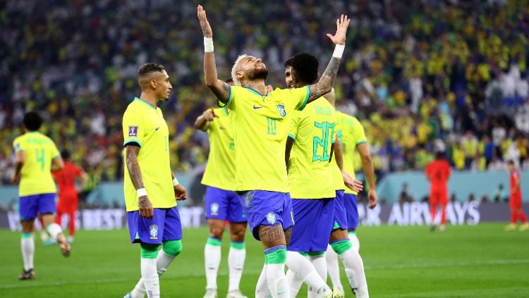 Pemain Brasil, Neymar merayakan gol kontra Korea Selatan di Piala Dunia 2022 REUTERS-Carl Recine Copyright: © REUTERS-Carl Recine
