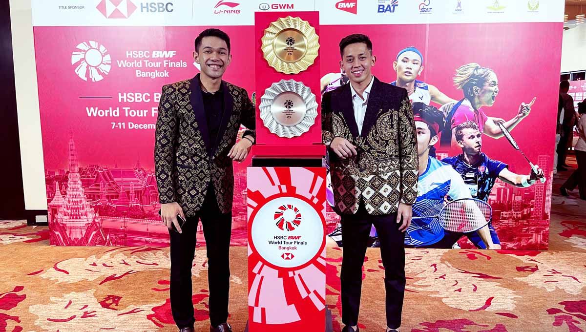 Pasangan ganda putra Indonesia Fajar Alfian/Muhammad Rian Ardianto di Gala Dinner jelang BWF World Tour Finals 2022. (Foto: PBSI) Copyright: © PBSI