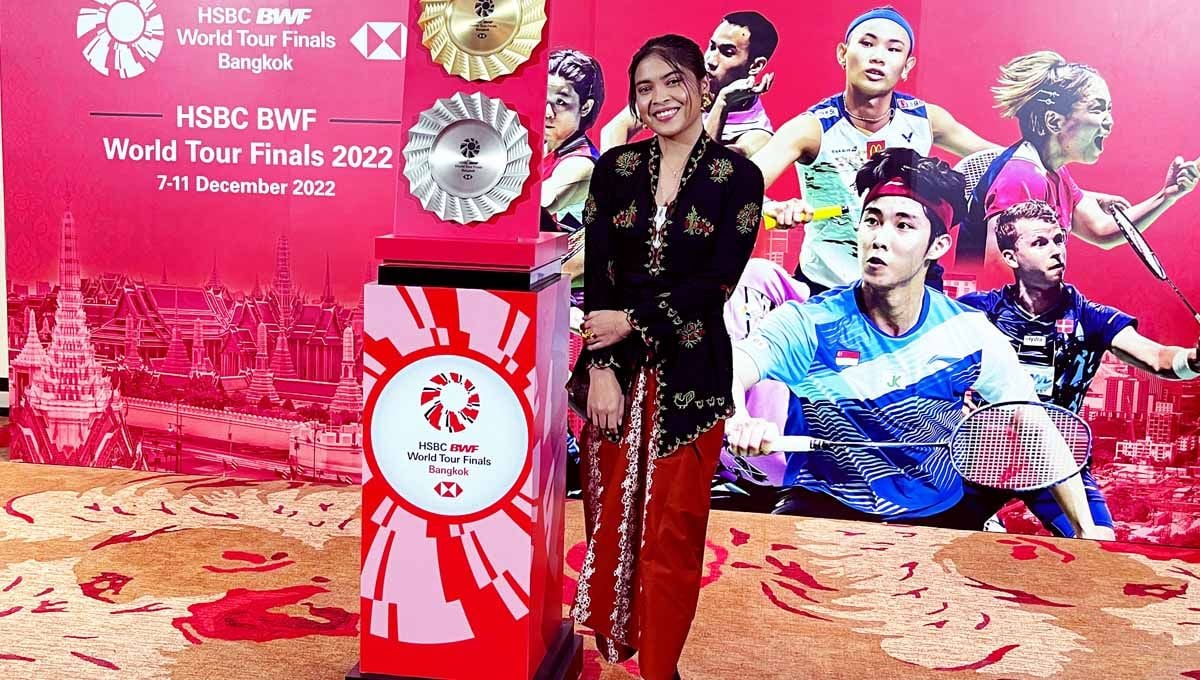 Tunggal putri Indonesia Gregoria Mariska Tunjung di Gala Dinner jelang BWF World Tour Finals 2022. (Foto: PBSI) Copyright: © PBSI