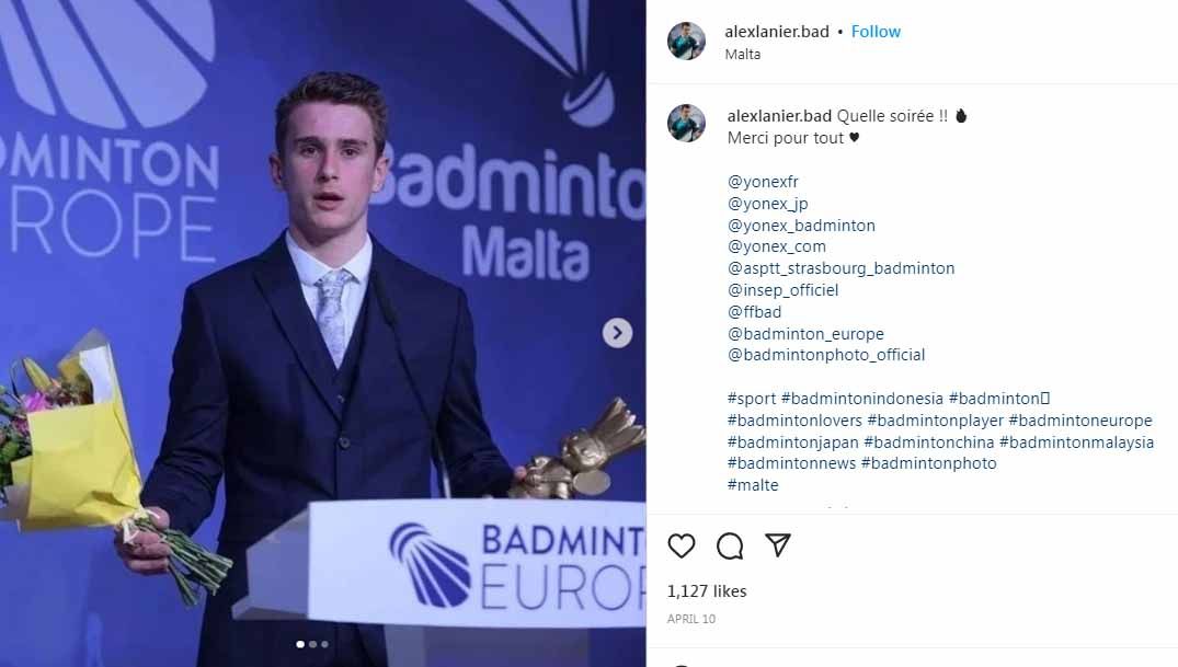 Profil dan Prestasi Alex Lanier, pebulutangkis tunggal putra Prancis yang masuk nominasi BWF Awards 2022. Copyright: © Instagram@alexlanier.bad