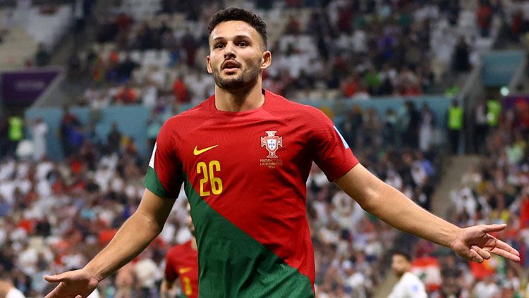 Striker Timnas Portugal, Goncalo Ramos, saat tampil di Piala Dunia 2022. Foto: REUTERS/Carl Recine. Copyright: © REUTERS/Carl Recine