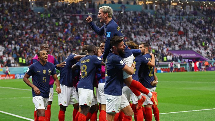 Selebrasi para pemain Timnas Prancis di Piala Dunia 2022 (Foto: REUTERS/Matthew Childs). Copyright: © REUTERS/Matthew Childs