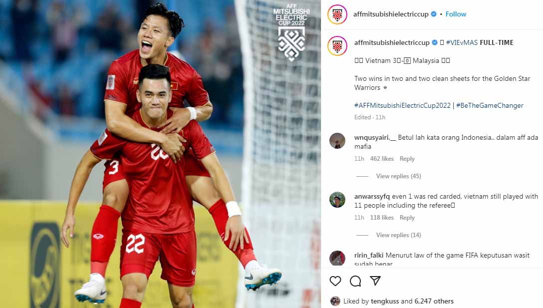 Pertandingan antara Vietnam vs Malaysia pada laga Piala AFF 2022. (Foto: Instagram@affmitsubishielectriccup) Copyright: © Instagram@affmitsubishielectriccup