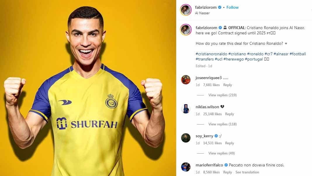 Cristiano Ronaldo ternyata sempat baper pengen balikan sama Real Madrid sebelum bergabung ke klub Arab Saudi, Al-Nassr. Copyright: © Instagram@fabriziorom