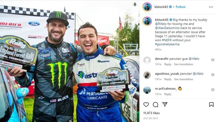 Pebalap reli, Ken Block saat bersama dengan Rifat Sungkar / Instagram @kblock43 Copyright: © Instagram @kblock43