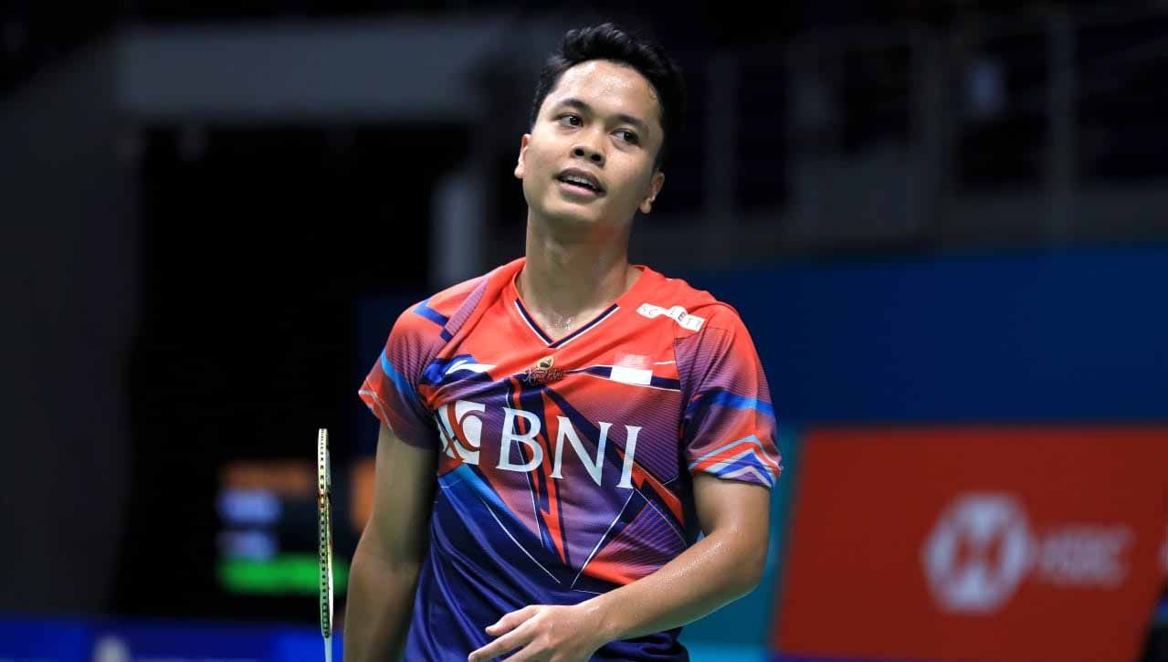 Pebulutangkis tunggal putra Indonesia, Anthony Sinisuka Ginting di Malaysia Open 2023. Setelah ini ia akan unjuk gigi di All England 2023. (Foto: PBSI) Copyright: © PBSI