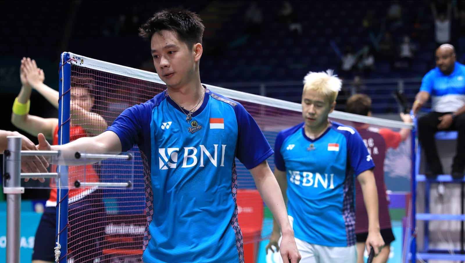 Ganda putra Indonesia, Marcus Fernaldi Gideon/Kevin Sanjaya Sukamuljo di Malaysia Open 2023. (Foto: PBSI) Copyright: © PBSI