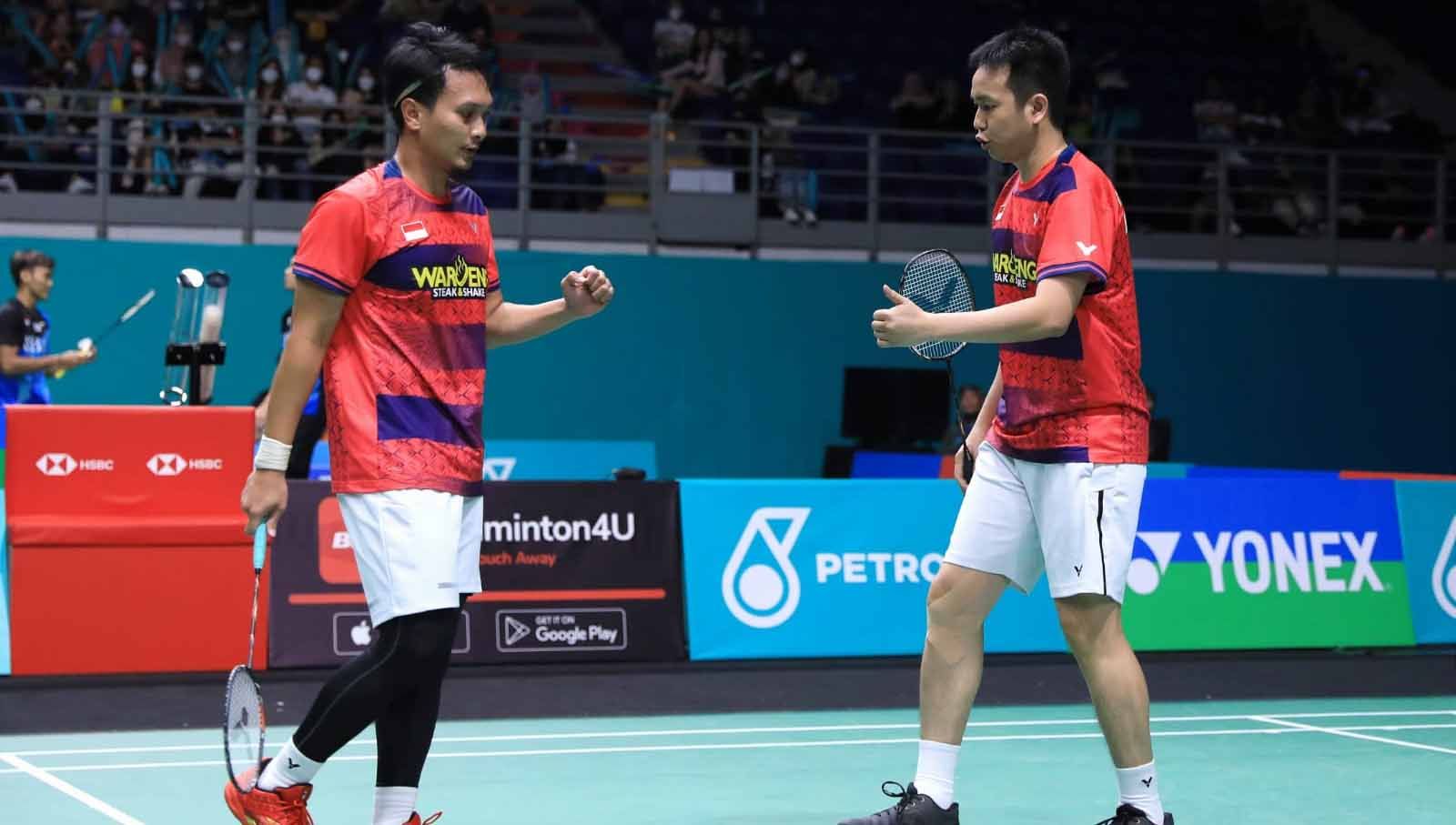 Ganda putra Indonesia, Mohammad Ahsan/Hendra Setiawan bakal melakoni jadwal padat saat berkunjung ke China sebagai rangkaian dari acara sponsor. (Foto: PBSI) Copyright: © PBSI