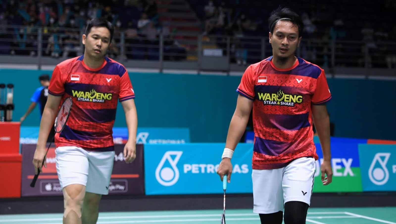 Ganda putra Indonesia, Mohammad Ahsan/Hendra Setiawan harus berpisah di hari ketiga penampilan mereka pada Liga Bulutangkis China (CBSL) 2023. (Foto: PBSI) Copyright: © PBSI