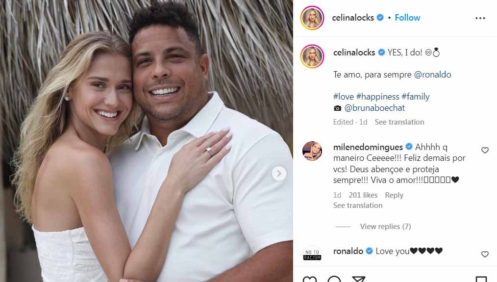 Ronaldo dan calon istrinya, Celine Locks. (Foto: Instagram@celinalocks) Copyright: &copy; Instagram@celinalocks