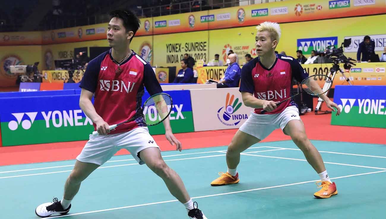 Pasangan ganda putra Indonesia, Marcus Fernaldi Gideon/Kevin Sanjaya Sukamuljo di India Open 2023. (Foto: PBSI) Copyright: © PBSI