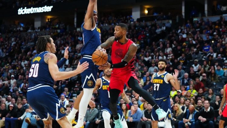 Pertandingan Denver Nuggets vs Portland Trail Blazers, 17 Januari 2023 waktu setempat. Foto: Ron Chenoy-USA TODAY Sports via Reuters. Copyright: © Ron Chenoy-USA TODAY Sports via Reuters