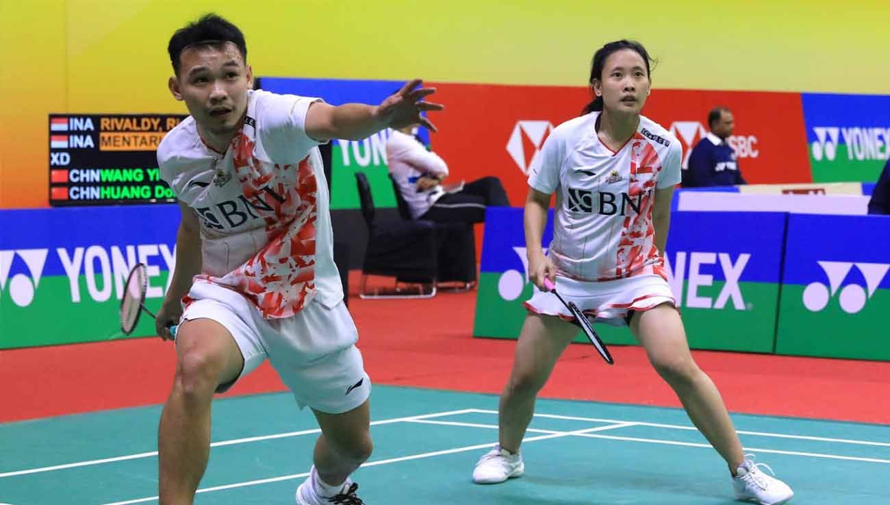 Pasangan ganda campuran Indonesia, Rinov Rivaldy/Pitha Haningtyas Mentari di India Open 2023. (Foto: PBSI) Copyright: © PBSI