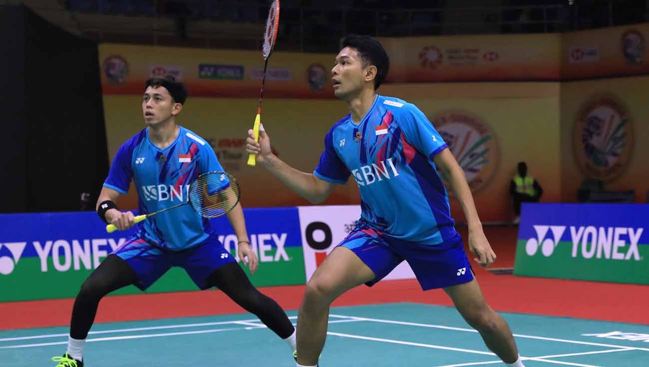 Link live streaming babak 16 besar Indonesia Masters 2023, Kamis (26/1/23) menyajikan perjuangan Kevin Sanjaya/Marcus Gideon, Fajar/Rian dan Ahsan/Hendra. Copyright: © PBSI