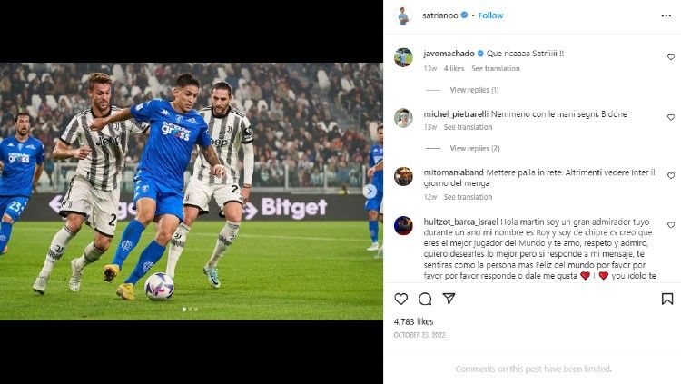 Martin Satriano, pemain Inter Milan yang dipinjamkan ke Empoli. (Foto: Instagram@satrianoo) Copyright: © Instagram@satrianoo