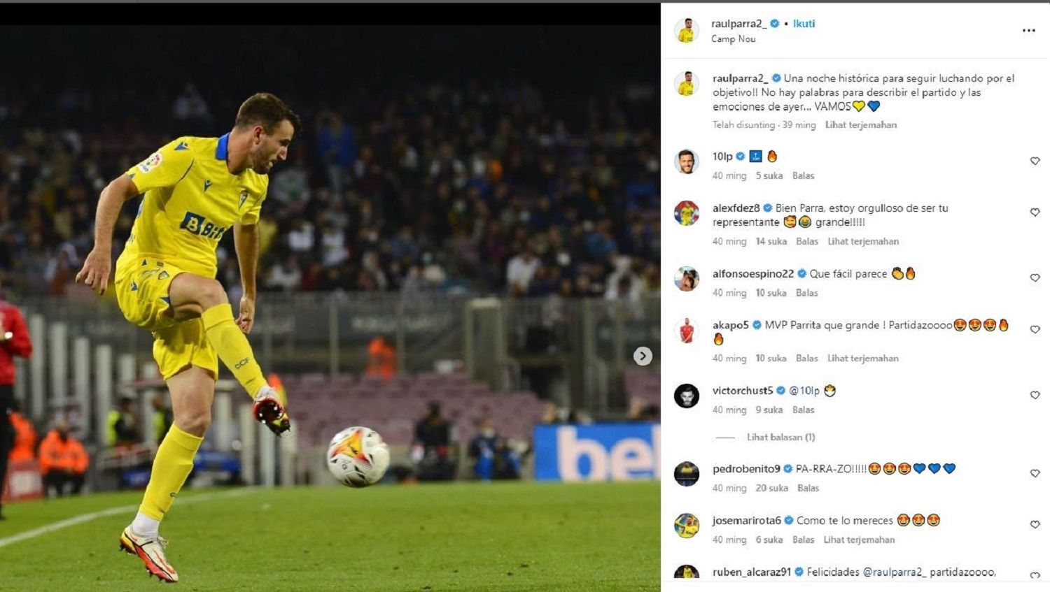 Bintang muda klub Liga Spanyol, Cadiz CF, Raul Parra. Copyright: © Instagram @raulparra2_