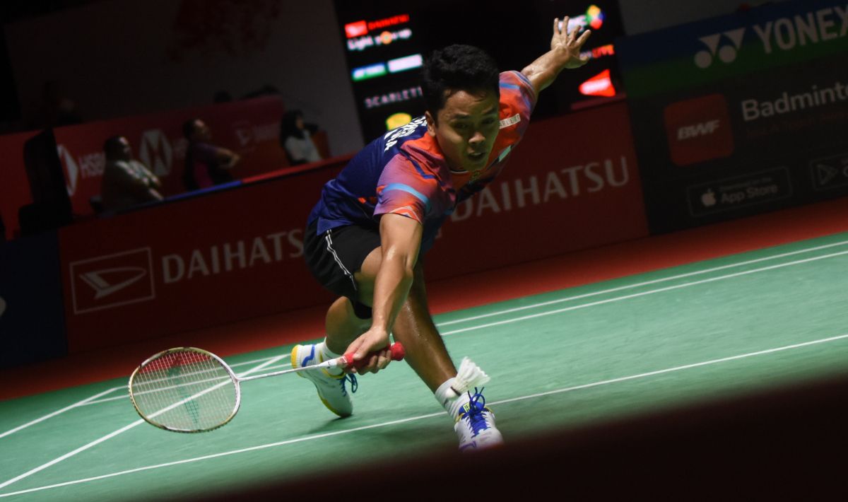 Hasil Badminton Asia Mixed Team Championships (BAMTC) 2023 sementara 1-0 untuk Indonesia vs Lebanon, di mana Anthony Sinisuka Ginting sumbang poin pertama. Copyright: © Herry Ibrahim/INDOSPORT
