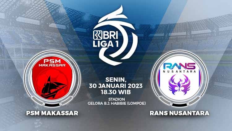Link live streaming Liga 1 antara PSM Makassar vs RANS Nusantara pada Senin (30/01/23) pukul 15.00 WIB bisa anda dapatkan melalui berita ini. Copyright: © Grafis: Yuhariyanto/INDOSPORT