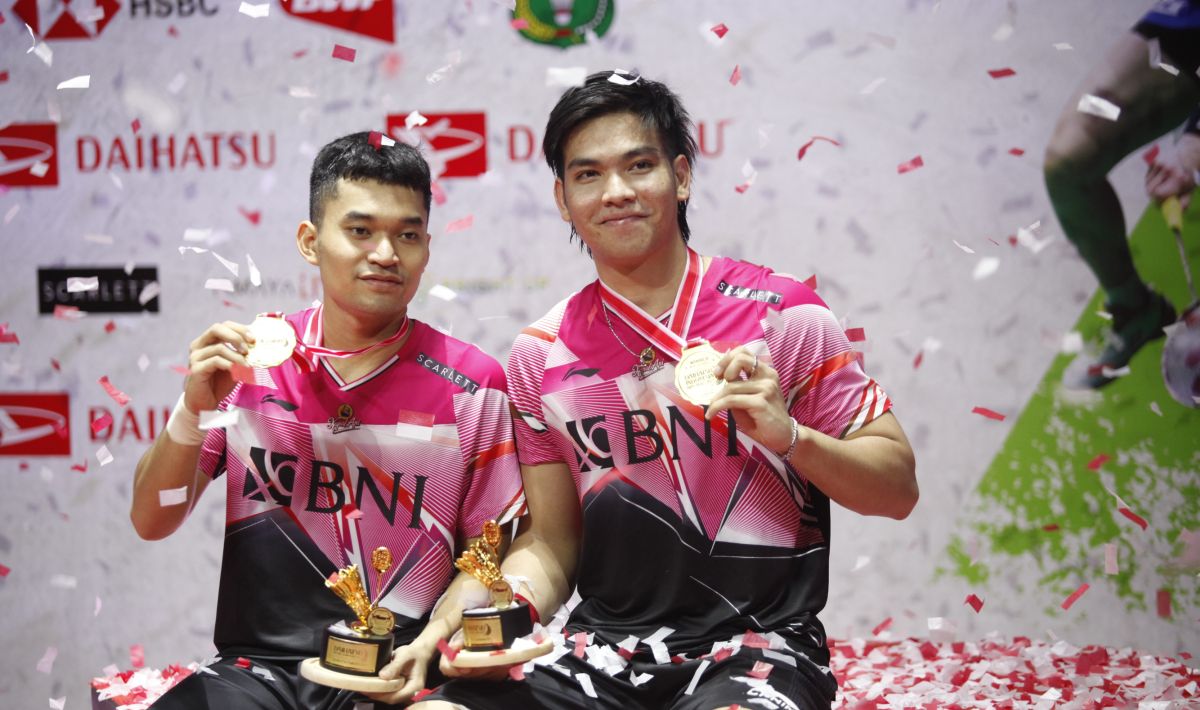 Pasangan Leo Rolly Carnando/Daniel Marthin berhasil menjadi juara sektor ganda putra Indonesia Masters 2023 di Istora Senayan, Minggu (29/01/23). Foto: Herry Ibrahim/INDOSPORT. Copyright: © Herry Ibrahim/INDOSPORT