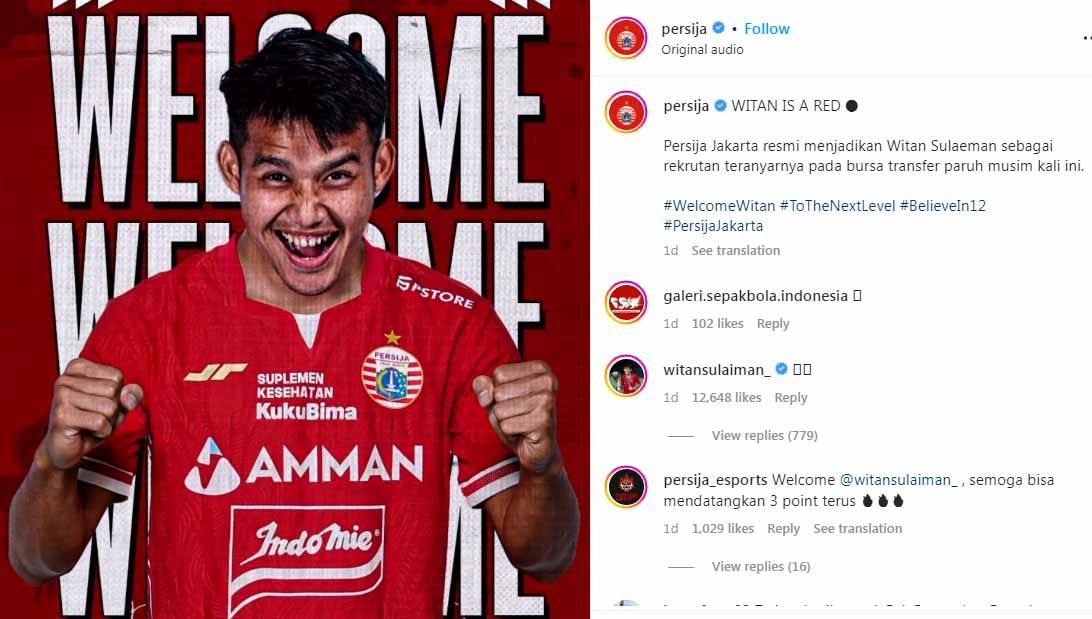 Klub Liga Slovakia, AS Trencin, akhirnya buka suara terkait keputusan Witan Sulaeman hengkang demi bergabung klub Liga 1 Indonesia, Persija Jakarta. (Foto: Instagram@persija) Copyright: © Instagram@persija