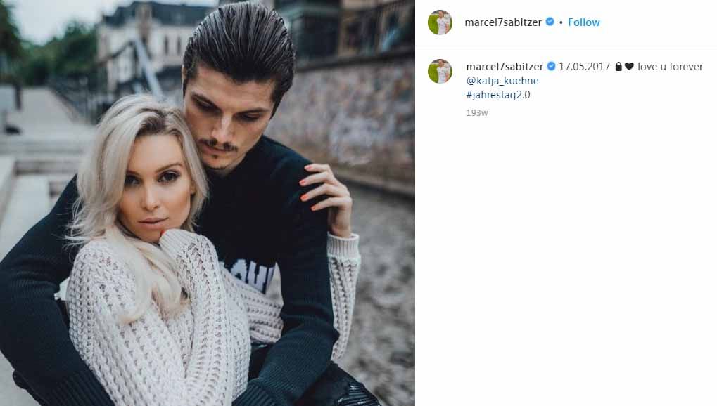 Katja Kuhne, kekasih Marcel Sabitzer pemain anyar Manchester United. (Foto: Instagram@marcel7sabitzer) Copyright: © Instagram@marcel7sabitzer