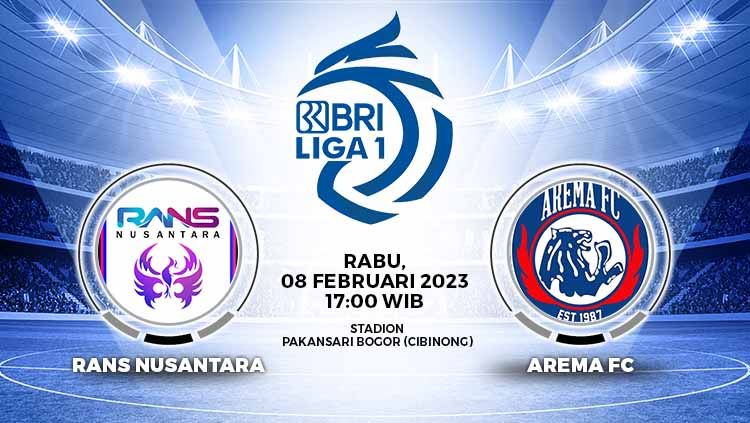 Arema FC akan berhadapan dengan RANS Nusantara FC pada lanjutan pekan ke-23 Liga 1 2022/2023 di Stadion Pakansari Bogor pada Rabu (08/02/23). Copyright: © Grafis: Yuhariyanto/INDOSPORT