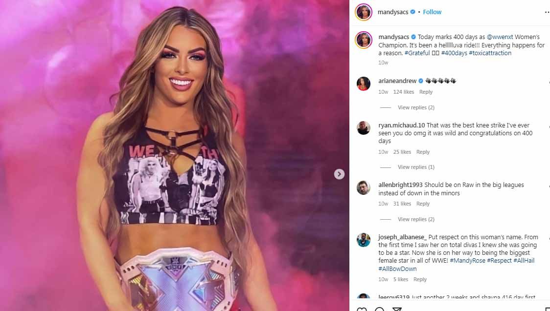 Pegulat cantik Mandy Rose langsung dipecat oleh World Wrestling Entertainment atau WWE gara-gara membuat konten dewasa. (Foto: Instagram@mandysacs) Copyright: &copy; Instagram@mandysacs